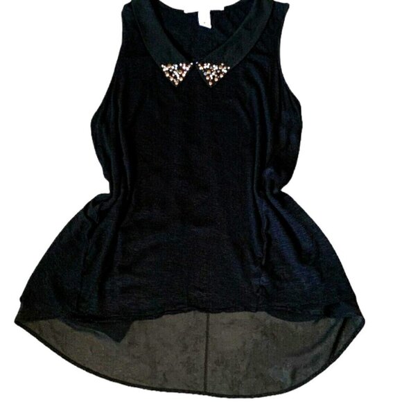 American Rag Cie Sz M Bead Stud & Rhinestone Collar Split Back Hi-Low Top 16i - Picture 2 of 8